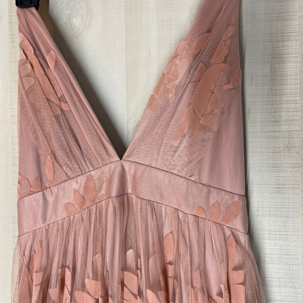 Dainty Houligan blush maxi dress spaghetti straps velvet flocking wedding small - Picture 8 of 16